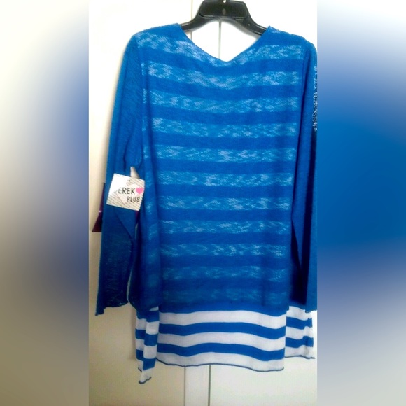 Derek Heart Plus Red 2 in 1 Polyester stretch l/sleeve knit shirt /top 3X - Picture 4 of 4